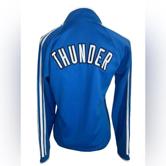 ADIDAS NBA OKLAHOMA CITY THUNDER BASKETBALL WOMENS BLUE JACKET SIZE MEDIUM - Picture 7 of 12
